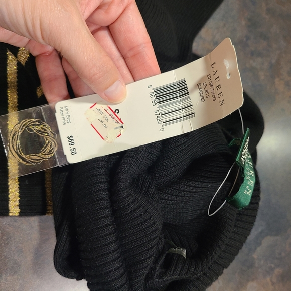 *SOLD* NEW Ralph Lauren Womens Sweater Small Turtleneck Striped Black Gold - Picture 8 of 9